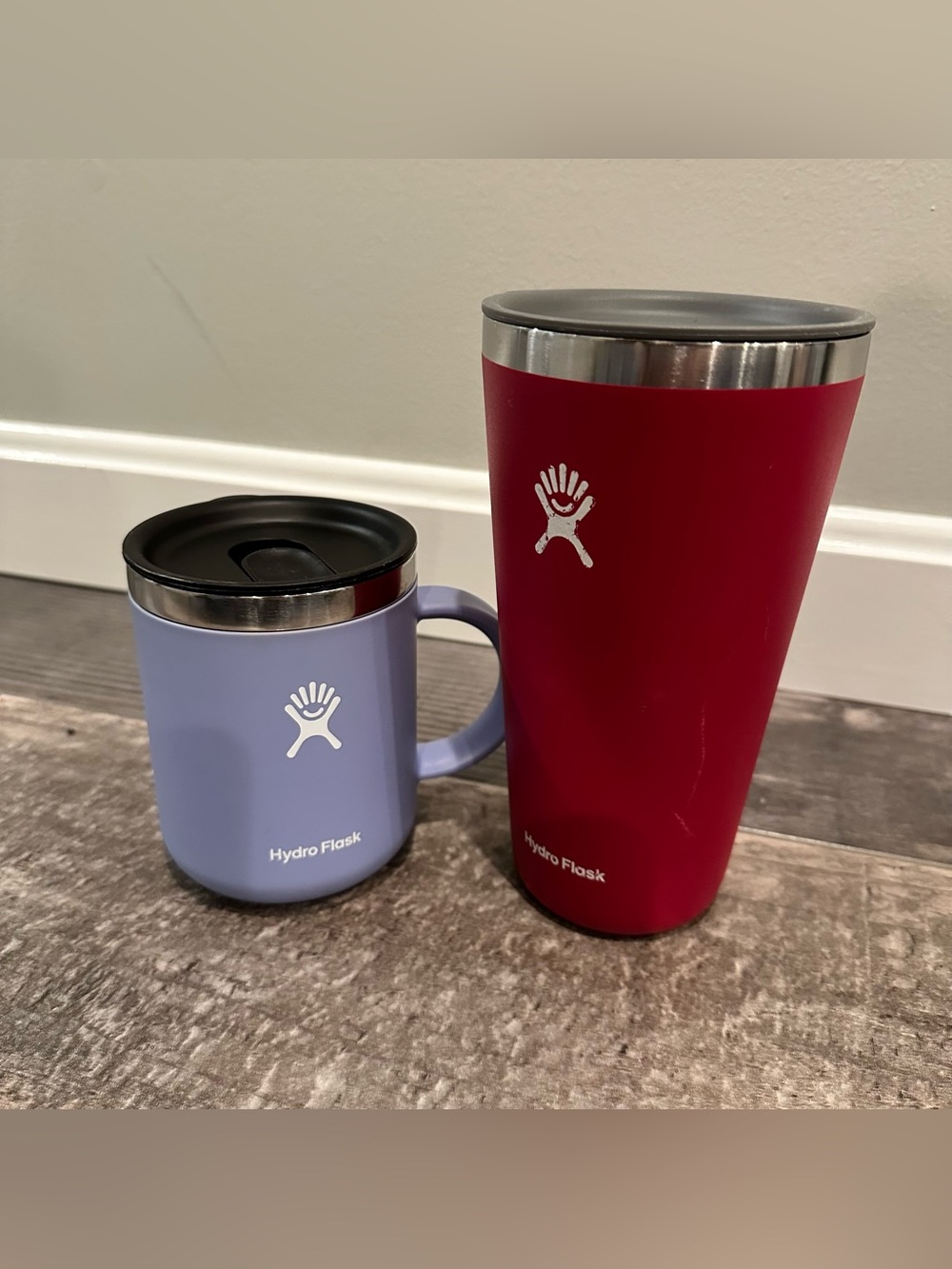 Hydro Flask Red 28 oz Tumbler and 12 oz Lavender Mug Travel Duo, Insulated